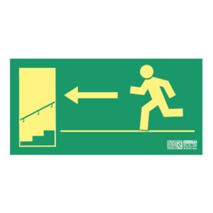 IMPLASER Señal salida bajada escalera izquierda Clase A 32x16cm