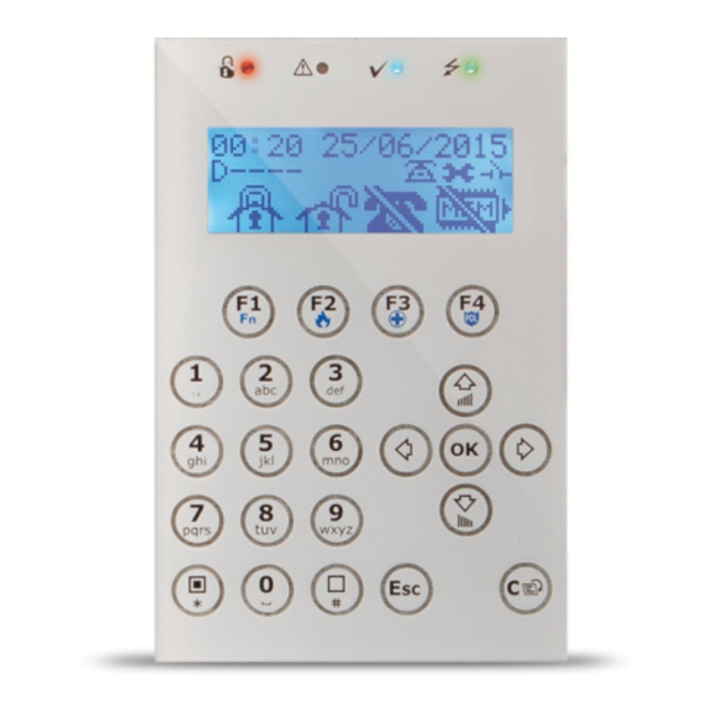 INIM Teclado LCD. 4 leds de señalización. 1 terminal I/O. Color Blanco. Grado 3