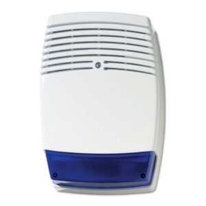 AritechSirena de exterior autoalimentada con protección metálica interna. Color blanco con lente azul. Grado 3