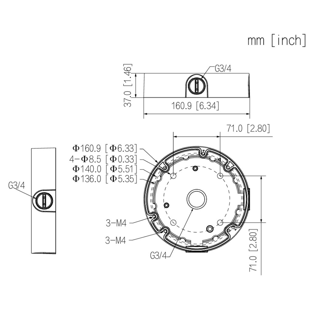 Caja conexiones circular para HDBWx Dahua con anclaje en 3 o 4 puntos - Imagen 2
