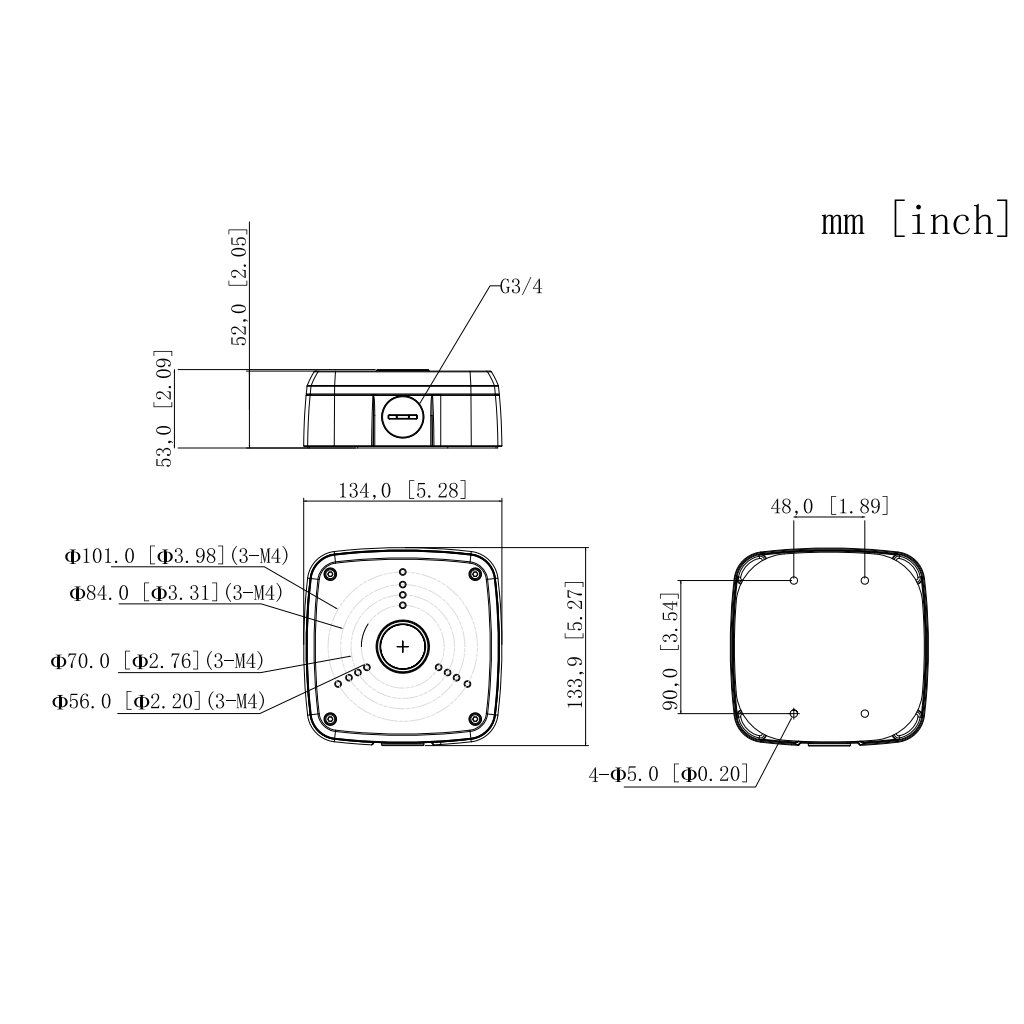 Caja de conexiones rectangular IP66 Water-proof para cámaras Dahua con anclaje en 3 puntos - Imagen 2