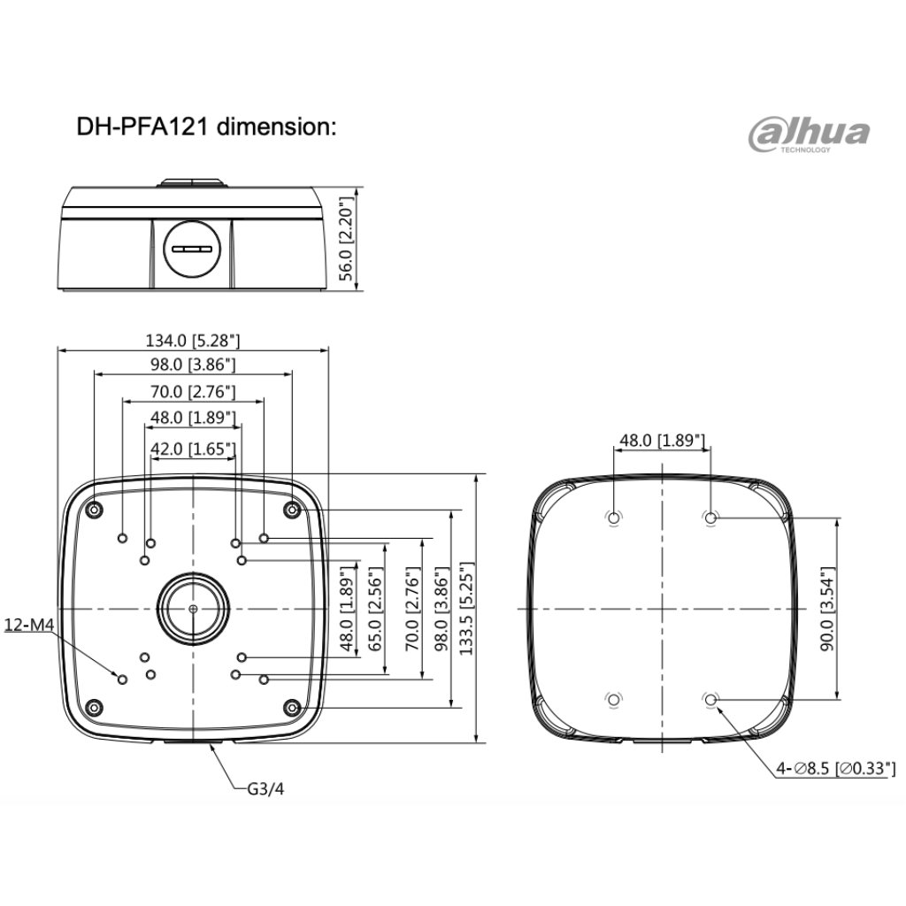 Caja de conexiones rectangular IP66 Water-proof para cámaras Dahua con anclaje en 4 puntos - Imagen 2