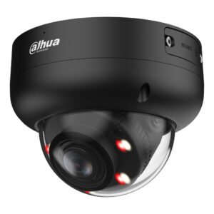 DahuaDomo IP 4M H265 FULL COLOR WDR Iluminación Dual LED50m/IR50m 2.7-13.5mm IP67 IK10 PoE MIC AI. Color negro