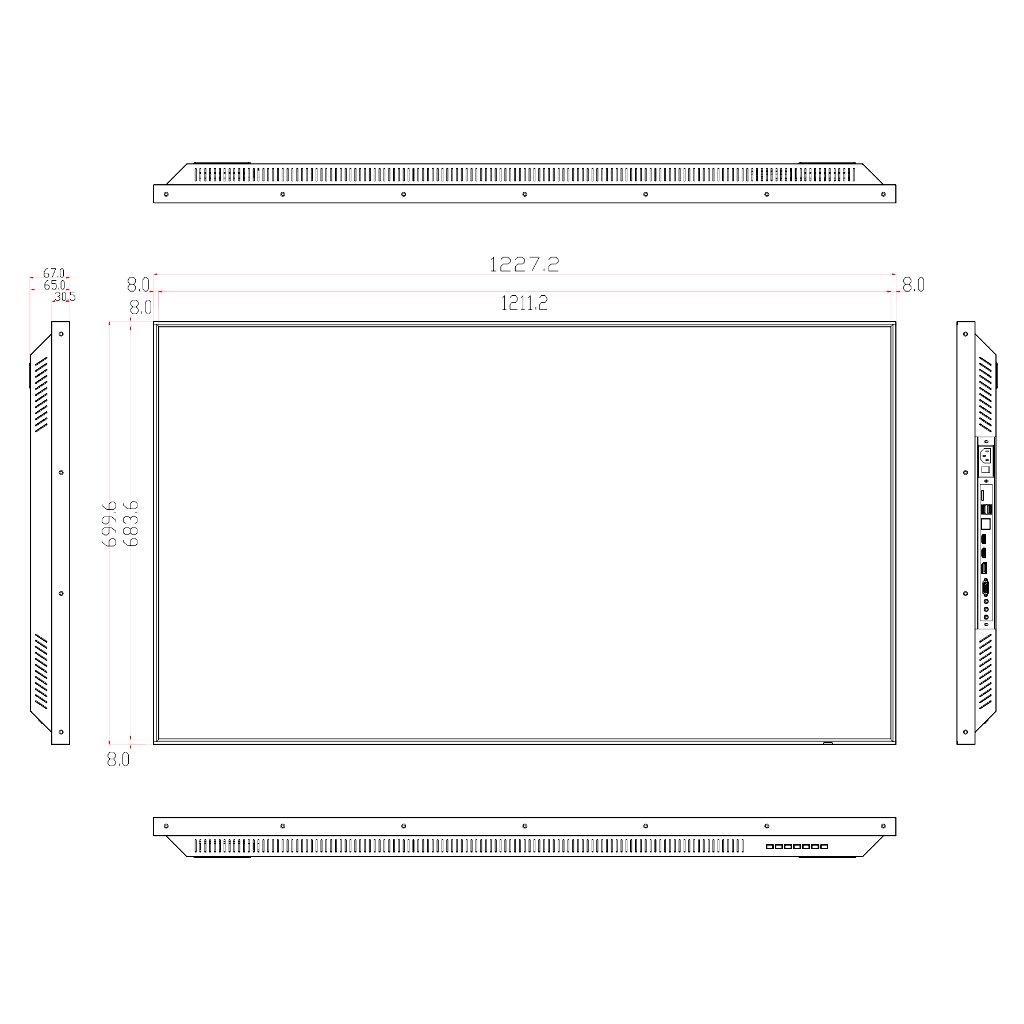 Monitor 55" Dahua para Seguridad 24/7 Metálico VGA/HDMI/DP/Audio/USB Multimedia/RS232 16:9 4K - Imagen 4