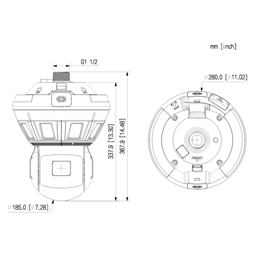 Panorámica 180º 8M Multisensor (4x2M) + Domo PTZ IP 4M H265 LED100m/IR150m 40X IP67 IK10 DC36V PoE AUDIO DUALMIC/Altavoz E/S AI - Imagen 2
