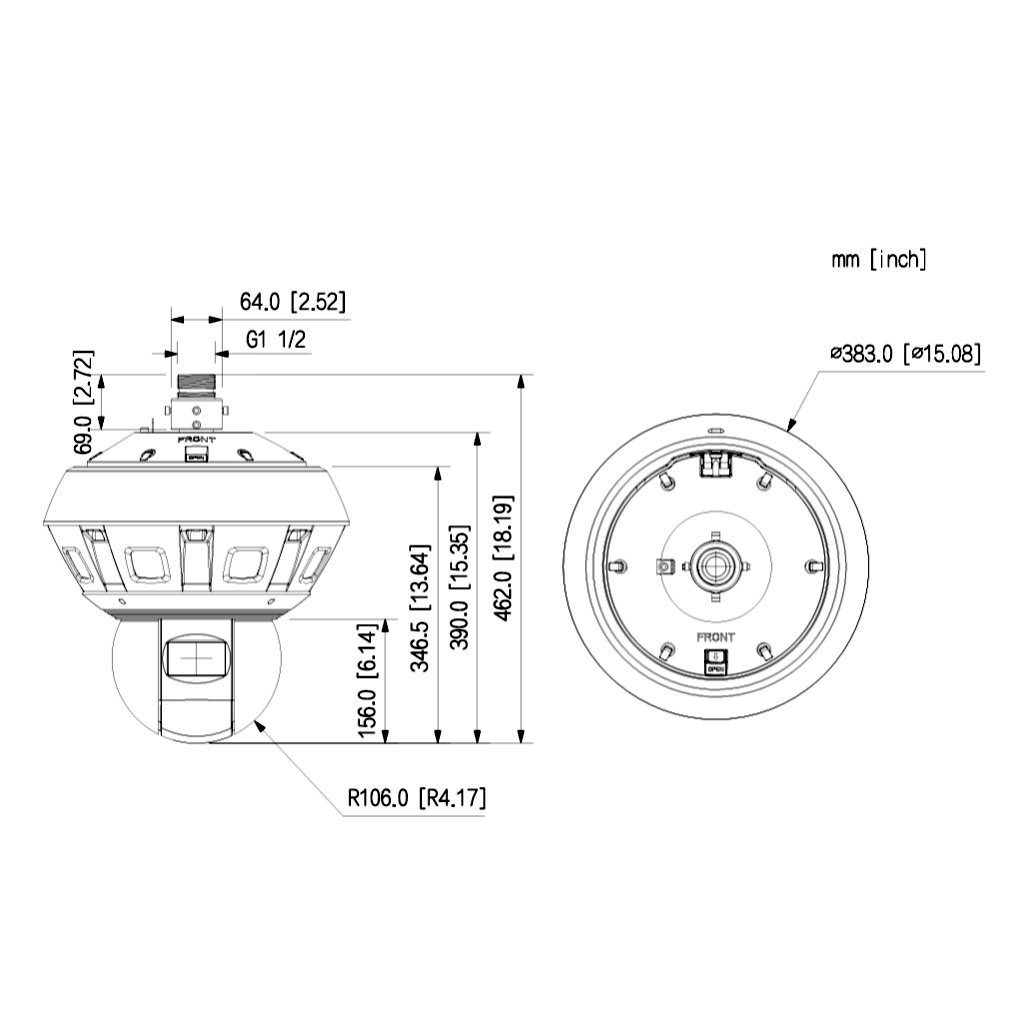 Panorámica 360º 32M Multisensor (8x4M) + Domo PTZ IP 8M H265 IR500m IP66 DC36V AUDIO E/S AI - Imagen 2