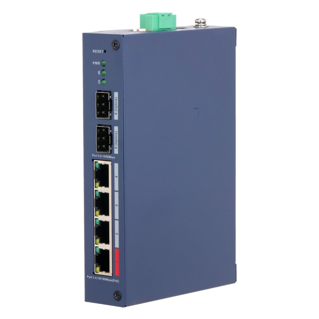 DahuaSwitch Hardened PoE 4 puertos 10/100 + 2SFP Gigabit 90W Gestionable en Cloud Layer2