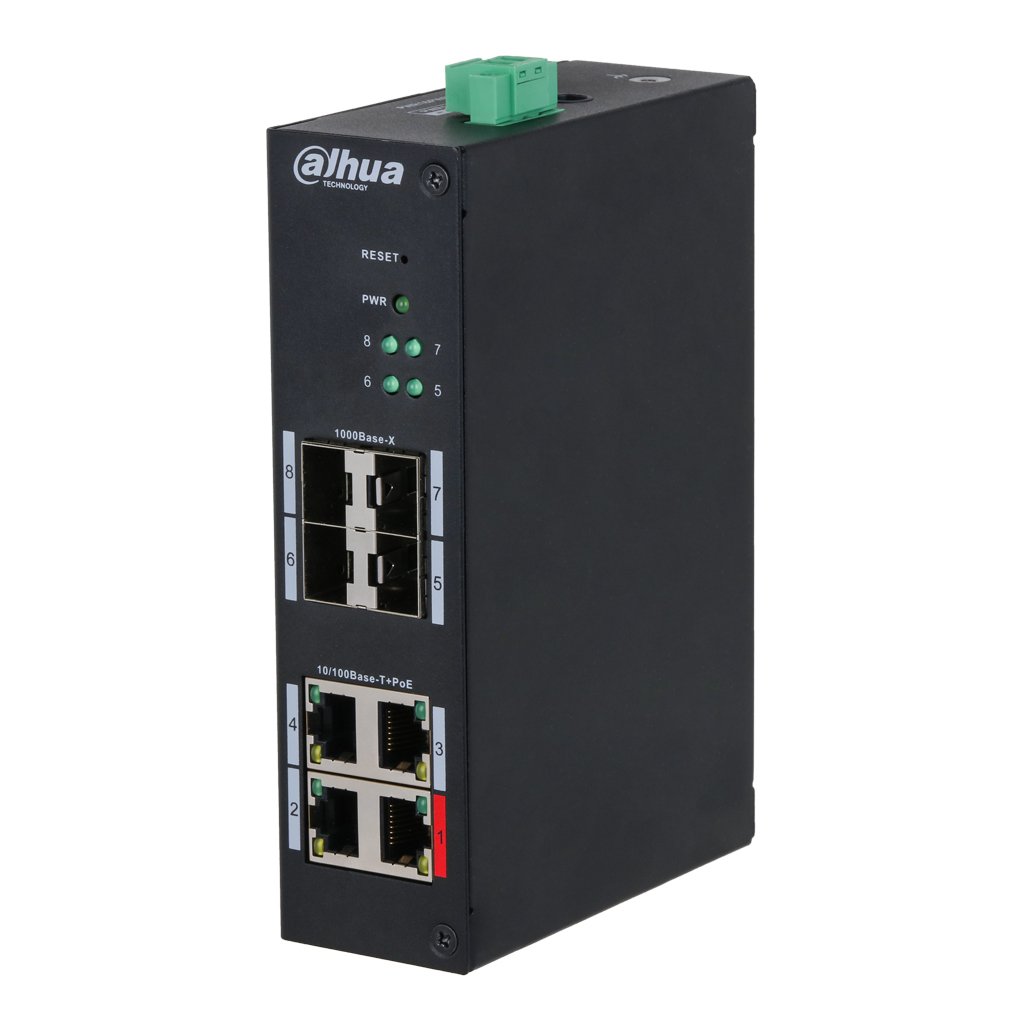 DahuaSwitch Hardened PoE 4 puertos 10/100 +4SFP Gigabit 96W Gestionable Layer2