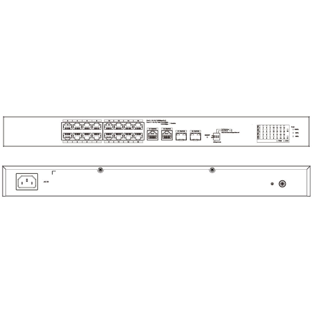 Switch PoE 16 puertos 10/100 + 2 Combo Gigabit RJ45/SFP Uplink 135W Gestionable en Cloud Layer2 - Imagen 3