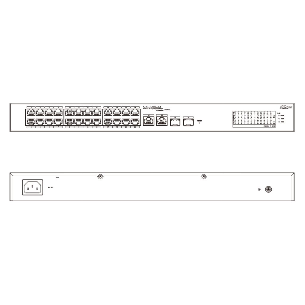 Switch PoE 24 puertos 10/100 + 2 Combo Gigabit RJ45/SFP Uplink 375W Gestionable en Cloud Layer2 - Imagen 3