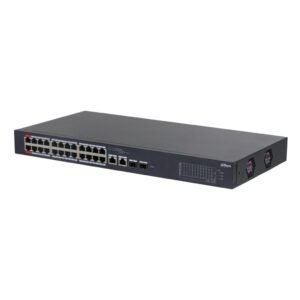 DahuaSwitch PoE 24 puertos 10/100 + 2 Combo Gigabit RJ45/SFP Uplink 375W Gestionable en Cloud Layer2