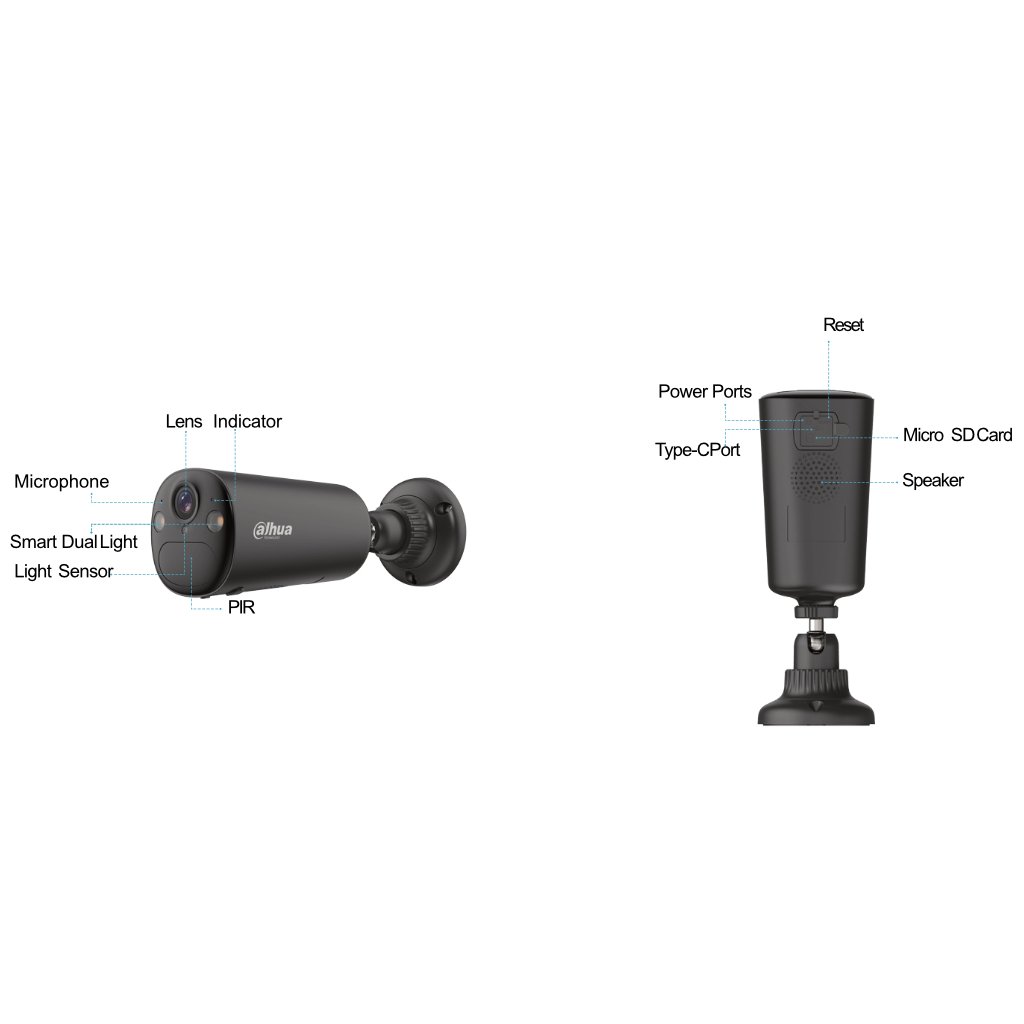 Tubular IP H265 4M Iluminación Dual LED20m/IR15m 2.1mm IP66 PIR MIC/Altavoz 4G AI color negro con batería + Panel Solar - Imagen 2