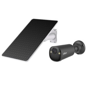 DahuaTubular IP H265 4M Iluminación Dual LED20m/IR15m 2.1mm IP66 PIR MIC/Altavoz 4G AI color negro con batería + Panel Solar