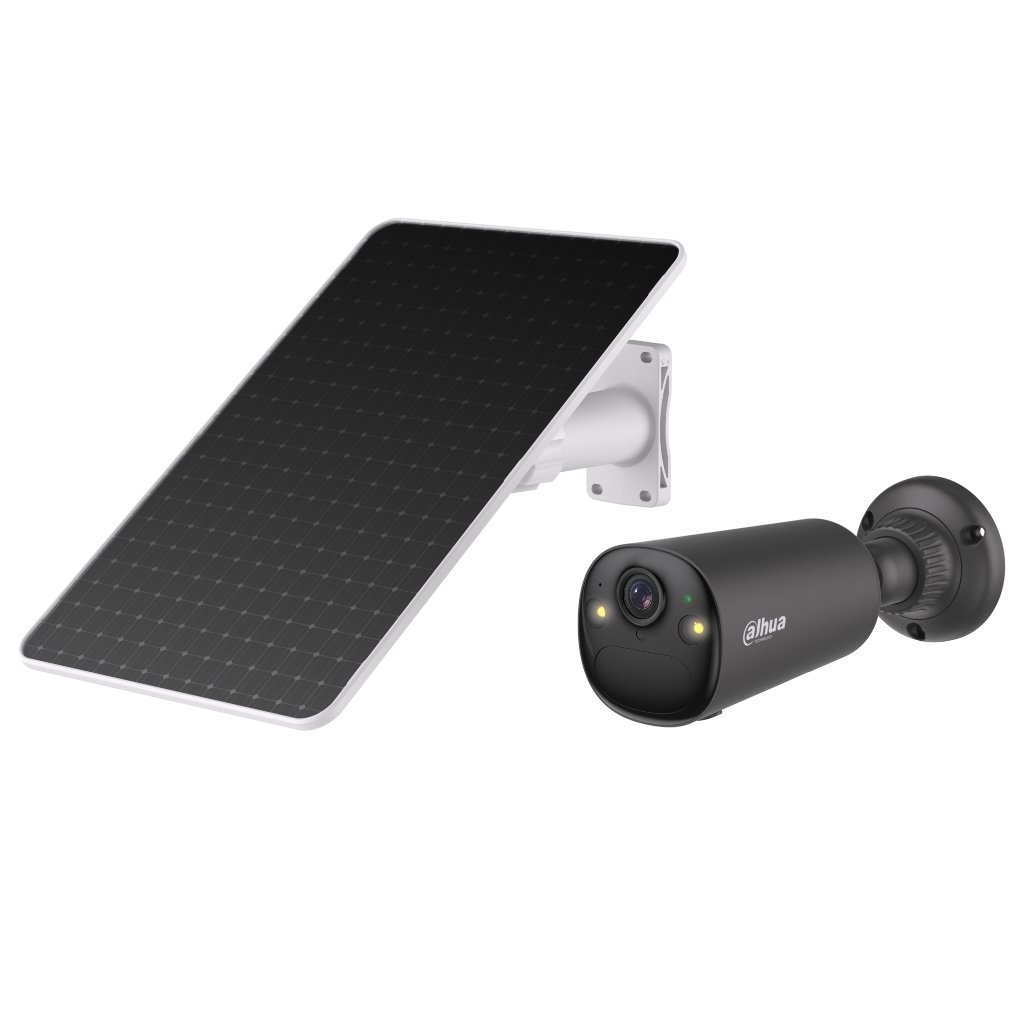DahuaTubular IP H265 4M Iluminación Dual LED20m/IR15m 2.1mm IP66 PIR MIC/Altavoz WiFi AI color negro con batería + Panel Solar
