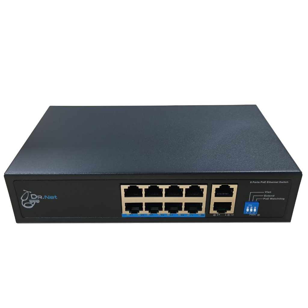 DrNETSwitch PoE 8 puertos 10/100 + 2 Uplink Gigabit 120W No_Gestionable