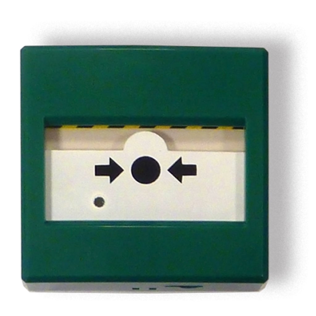 INIMPulsador de Alarma manual para paro de extinción automática. Color Verde