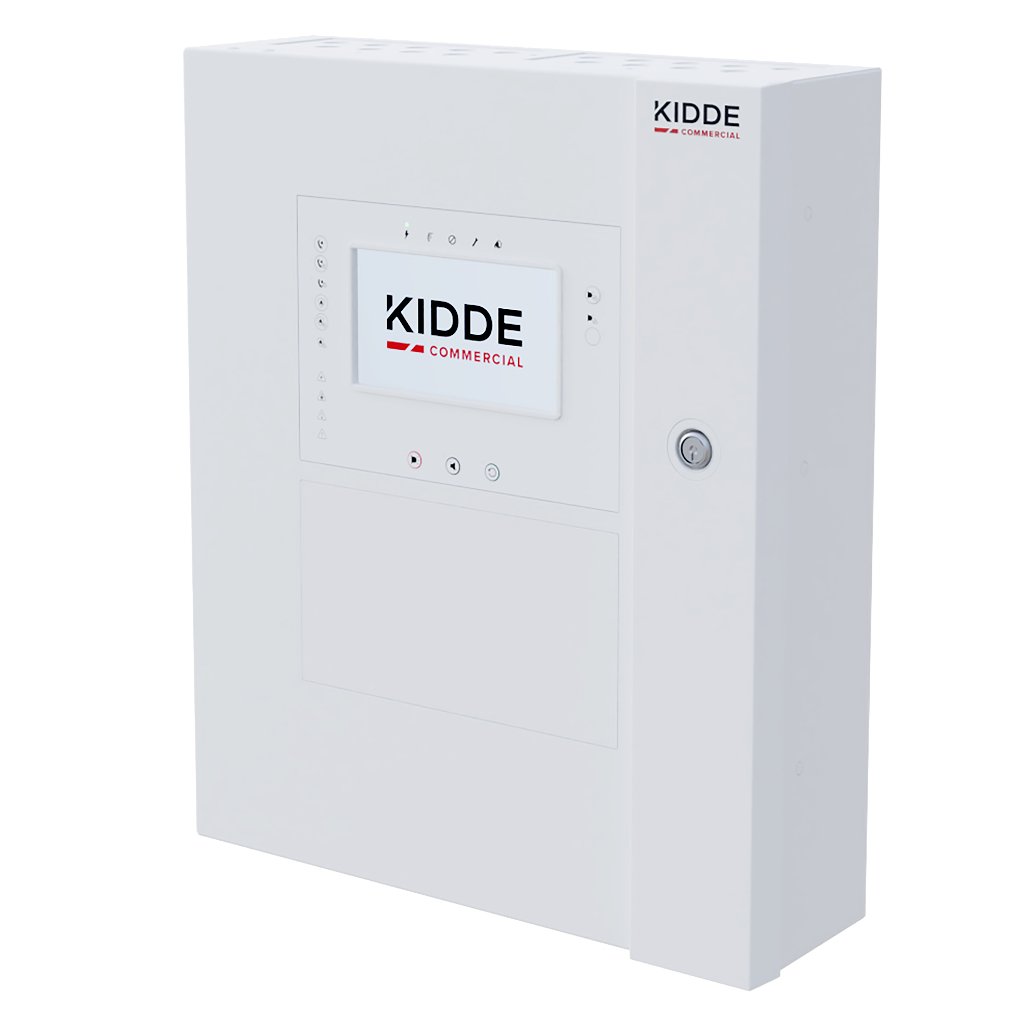 KIDDE COMMERCIALPanel de incendios analogico de 2 lazos con pantalla táctil y supervisión de CRA. Caja grande