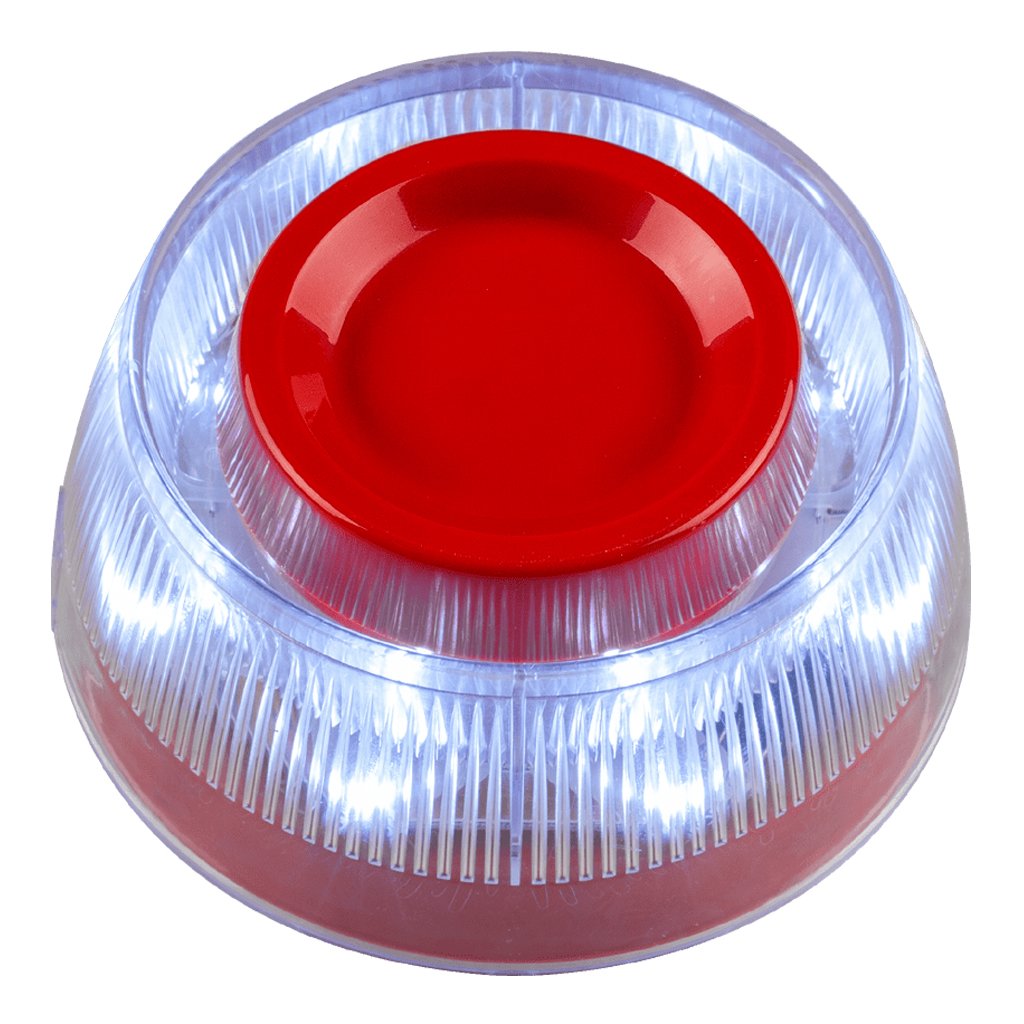 TELETEKSirena con flash. Color rojo. Requiere base standard no incluida. Certificado EN54-3/EN54-23