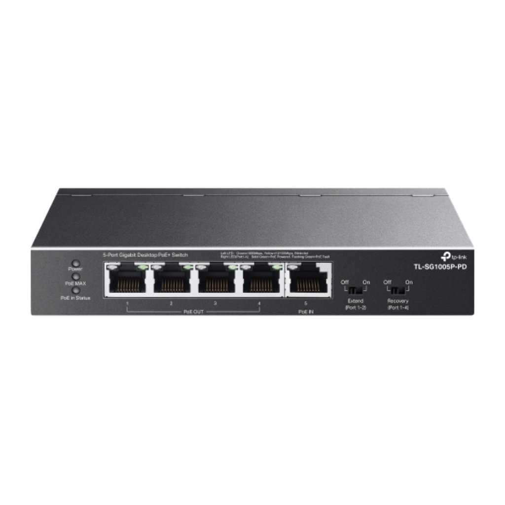 TP-LinkSwitch Gigabit 5 puertos con 1 puerto PoE++ IN y 4 puertos PoE+ OUT